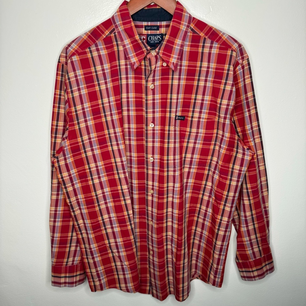 Chaps Easy Care Plaid Long Sleeve Button Down Shirt Size L